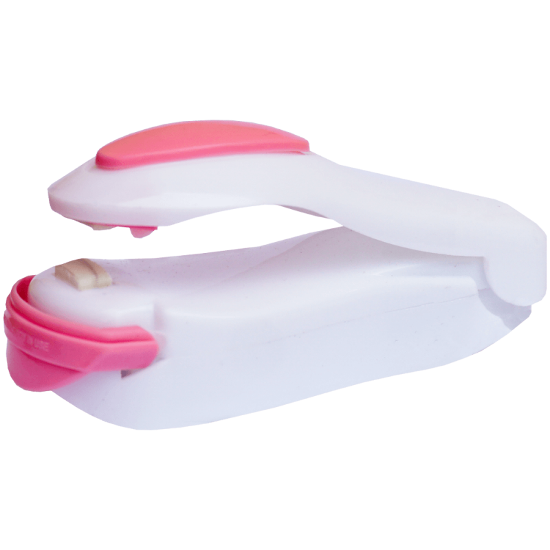 Dispozitiv pentru sigilat pungi, portabil, alb cu roz, din plastic, 10.5 x 4 CM